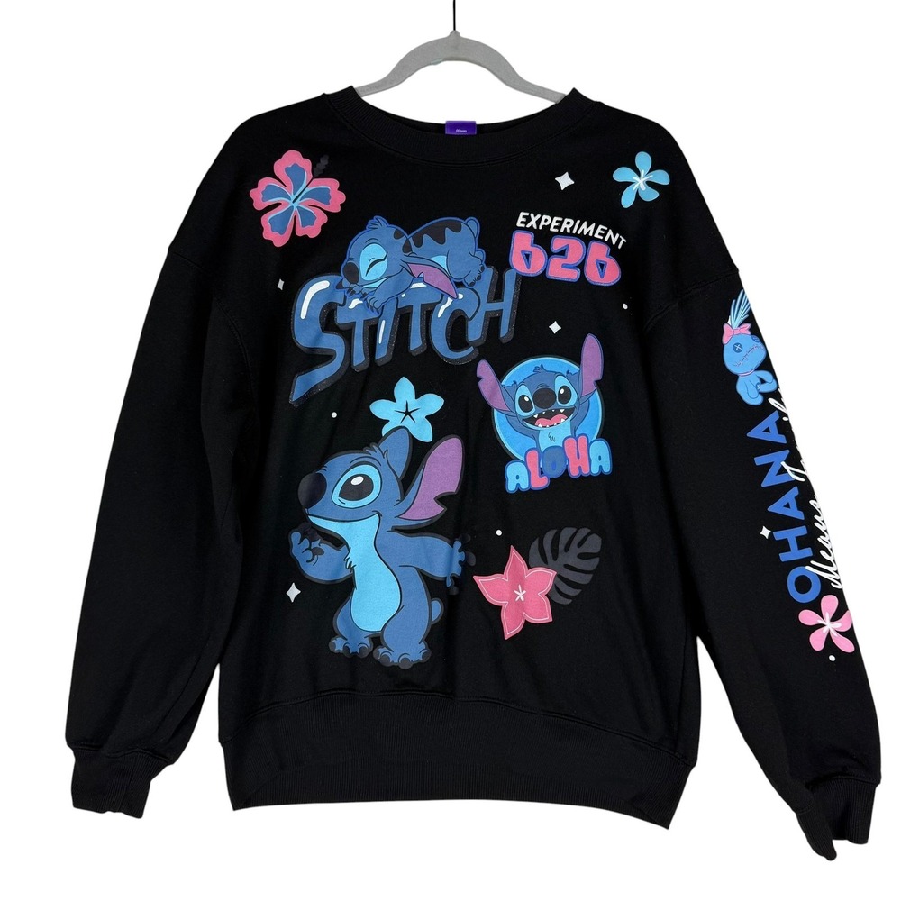 Disney Sweatshirt Kids 8-10 Black Stitch Ohana‎ Means Family Fleece Pullover